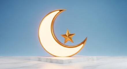 Glowing crescent moon and star decoration illustration
