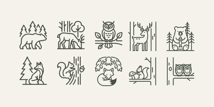 Woodland and Forest Animals Outline Vector Icons Pack