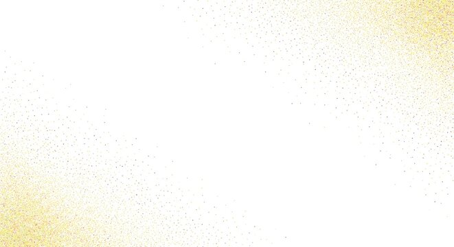 Subtle, shimmering gold glitter dust forming a soft gradient in the corners of a clean white background, offering elegance.