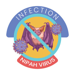 Nipah Virus Infection Warning Badge - Pathogen Illustration with Prohibited Symbol for Public Health Awareness