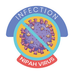 Nipah Virus Infection Warning Badge - Pathogen Illustration with Prohibited Symbol for Public Health Awareness