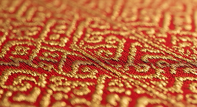 Traditional Woven Songket Textile with Gold Embroidery
