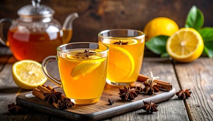 Warm and Invigorating Hot Tea with Lemon and Spices.