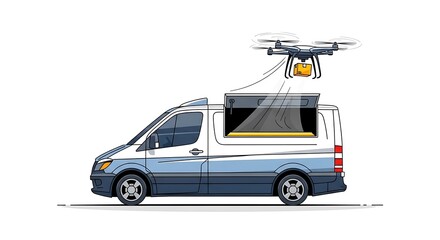 Fototapeta premium Drone delivery van with package in modern logistics
