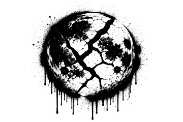 Grunge cracked moon with dripping paint effect