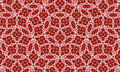 Vibrant red and white floral pattern with intricate design and geometric shapes creating a mesmerizing mosaic background texture