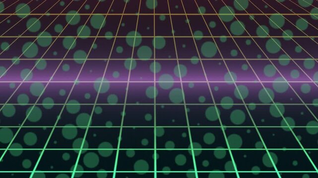 Retro Grid Dots Motion Background Purple Green Light Effect