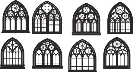 Gothic windows, silhouette tracery, pointed arches, floral motifs, quatrefoil design, geometric patterns, architecture, decorative, historic, medieval, art, culture, heritage, design, abstract, © MD SAHIDUL