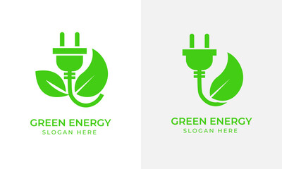 Renewable green energy saving icon,Eco-friendly power plug and leaf concept. Vector illustration.