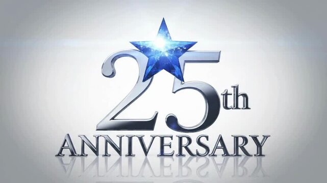 Metallic silver 25th Anniversary logo with a glowing blue star, celebrating a significant milestone event.