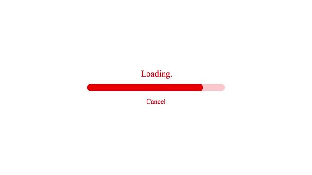 Minimalist red loading progress bar with loading and cancel text on white background