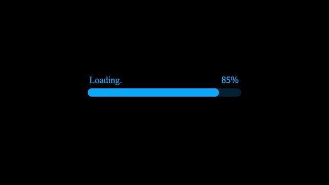 Blue digital progress loading bar showing percent completion on black background
