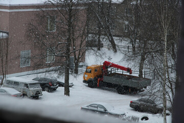 urban technical transport, repair work, winter,