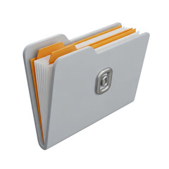 A gray file folder with orange and white documents inside and a lock icon on the front.
