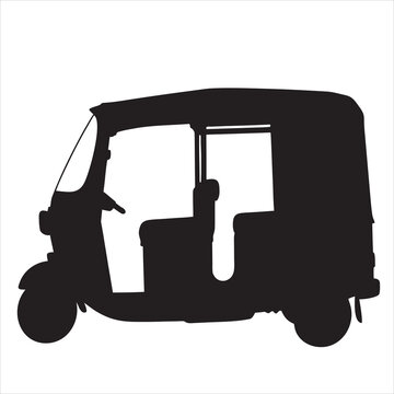 Auto Rickshaw Tuk-Tuk Silhouette Isolated on White Background