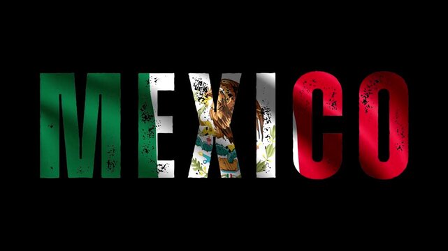 Animated letters of Mexico, with Mexico waving flag background