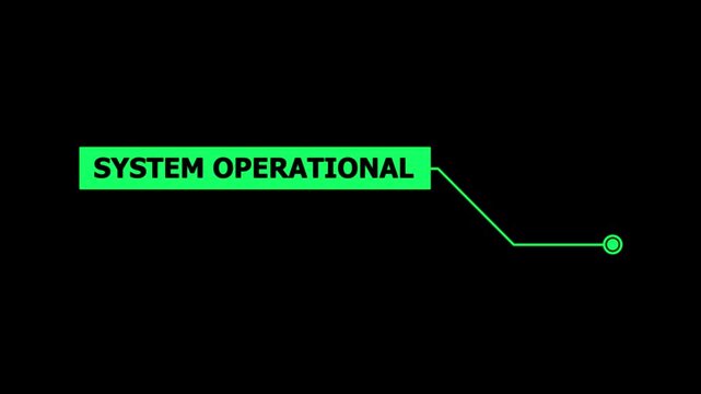 Animation of HUD elements with text System operational. Animate a white callous for text. HUD elements on black background. Futuristic callout titles. Virtual sci fi textbox for HUD.