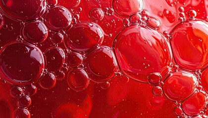 Macro view of vibrant red liquid forming abstract spherical shapes