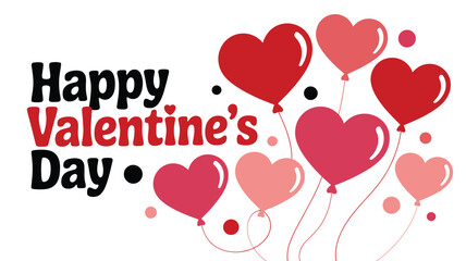 A festive Happy Valentine's Day graphic with heart-shaped balloons and text