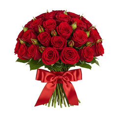 Beautiful bouquet of red roses with ribbon.