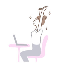 息抜きに伸びをする女性のイラスト素材