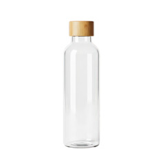 Fototapeta premium Empty glass bottle with wooden cap isolated on transparent background
