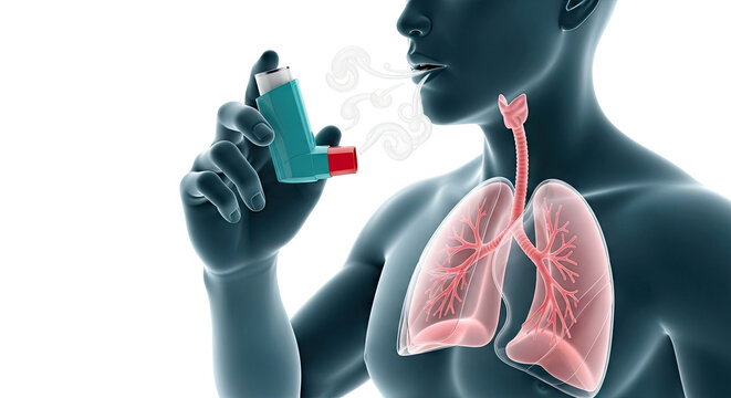 Asthma Inhaler Usage and Lungs Illustration