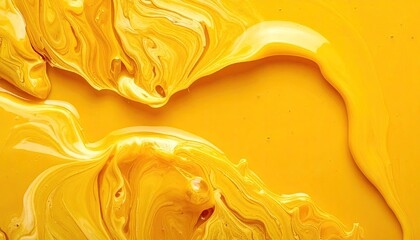 Swirls of vibrant yellow and gold liquid paint textures