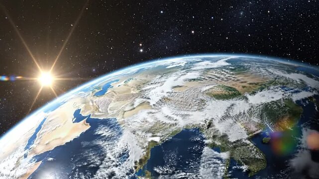 Epic Earth View from Space: Sunlight Glitters Across the Planet&acirc;&euro;TMs Surface, Depicting Asia and Surrounding Oceans