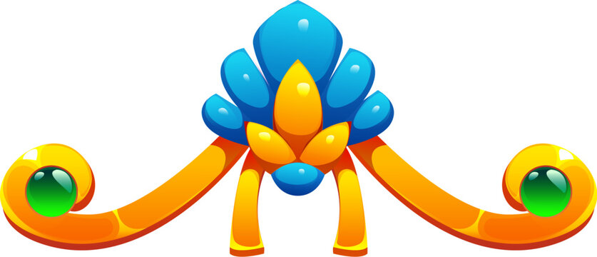 Ancient Egypt ornament, Egyptian divider frame and border, gold separator with blue and green gems. Cartoon vector cultural motif of royal heritage, luxury artefact, sacred ancient civilization amulet