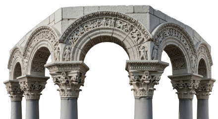 Fototapeta premium Ancient stone archway with intricate carvings, supported by ornate columns