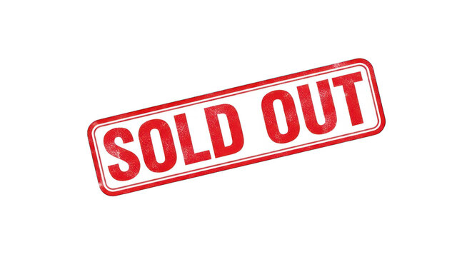 Red and white distressed "SOLD OUT" rubber stamp on a black background