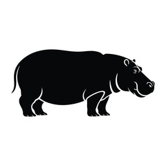 Hippo standing side view Vector, Silhouette, Illustration