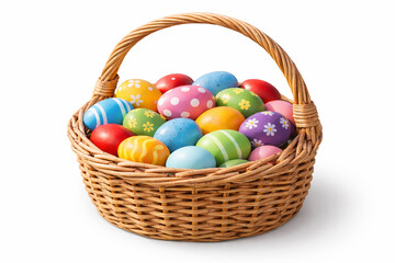 Fototapeta premium Basket of easter eggs on background with copy Space. Festive candy in studio