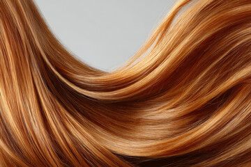 Fototapeta premium Straight red hair on white background with copy space. hairdressing services concept