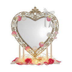 Ornate Heart Shaped Mirror with Floral Decor.