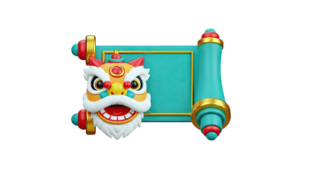 Fototapeta premium 3D Rendering of a Chinese Lion Dance Head and Scroll