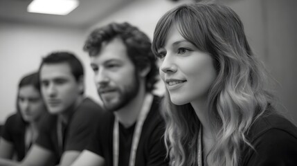 Fototapeta premium A focused group of young adults engaging in a collaborative business meeting or educational seminar