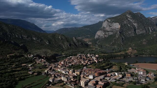 Aerial drone footage of Coll de Nargo town in Catalonia, Spain. High quality 4k footage
