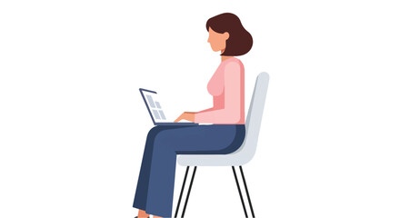 A woman sitting on a chair and working on her laptop