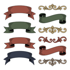 A collection of colorful ribbons and banners with ornate designs and patterns