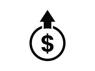Obraz premium Vector illustration icon of a dollar coin with an upward arrow, signifying financial growth, profit, and investment.