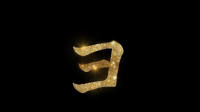 Golden glittering brush-written Japanese Katakana "ョ" with alpha channel