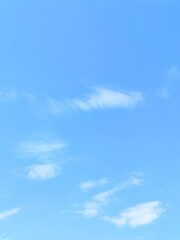 Obraz premium Bright blue sky background with white clouds and copy space for text