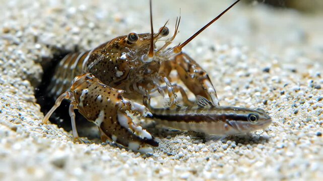 Snapping Shrimp and Goby Fish Symbiosis on Sandy Ocean Floor