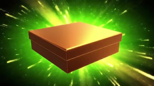 Brown gift box with green light effects in the background