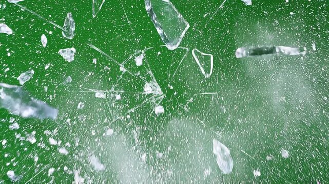Breaking Glass Shattering on Green Screen Background