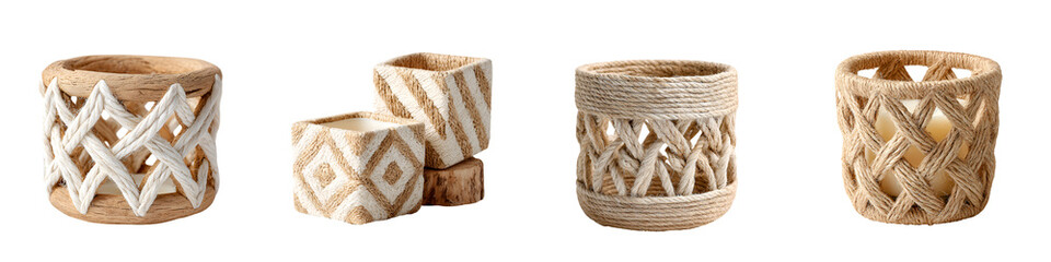 Obraz premium Jute Rope Candle Holders: Rustic and Natural Home Decor