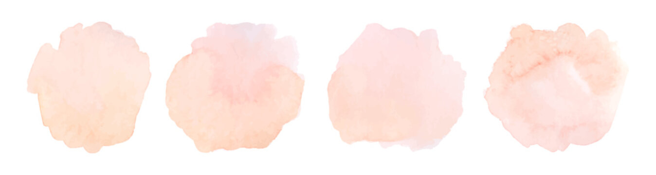 Soft watercolor blotches in peach and pink tones create delicate pastel backgrounds. Gentle brush strokes and subtle splashes form dreamy watercolor textures for design projects.