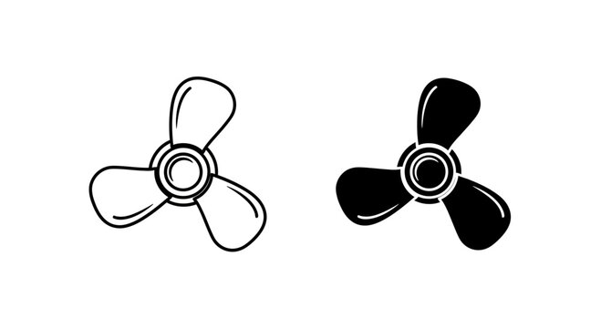Propeller Fan Icon Set &ndash; Marine Boat Outline Solid Symbols
